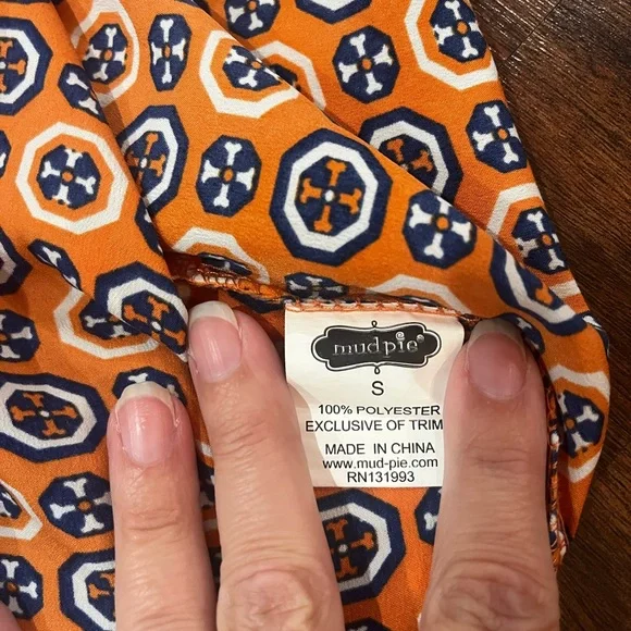 🧡💙Mudpie Orange Patterned Women's Dress - Picture 4 of 8